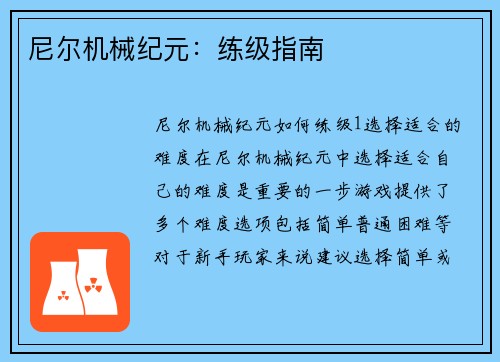 尼尔机械纪元：练级指南